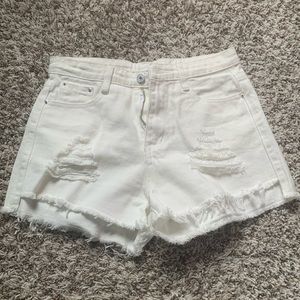 Distressed White Shorts